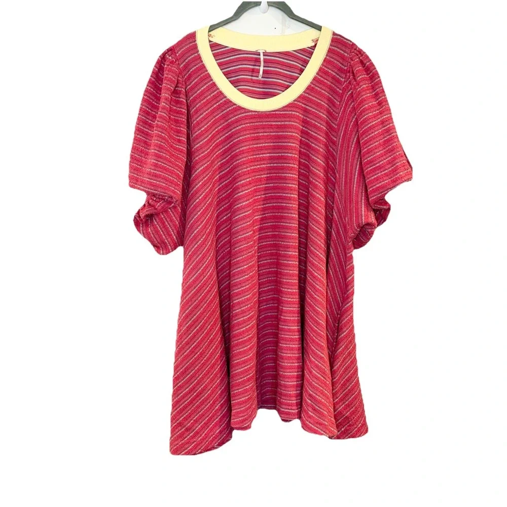 Free People Hudson Pullover Tunic Mini Dress Red Stripe Cotton A-Line Size M